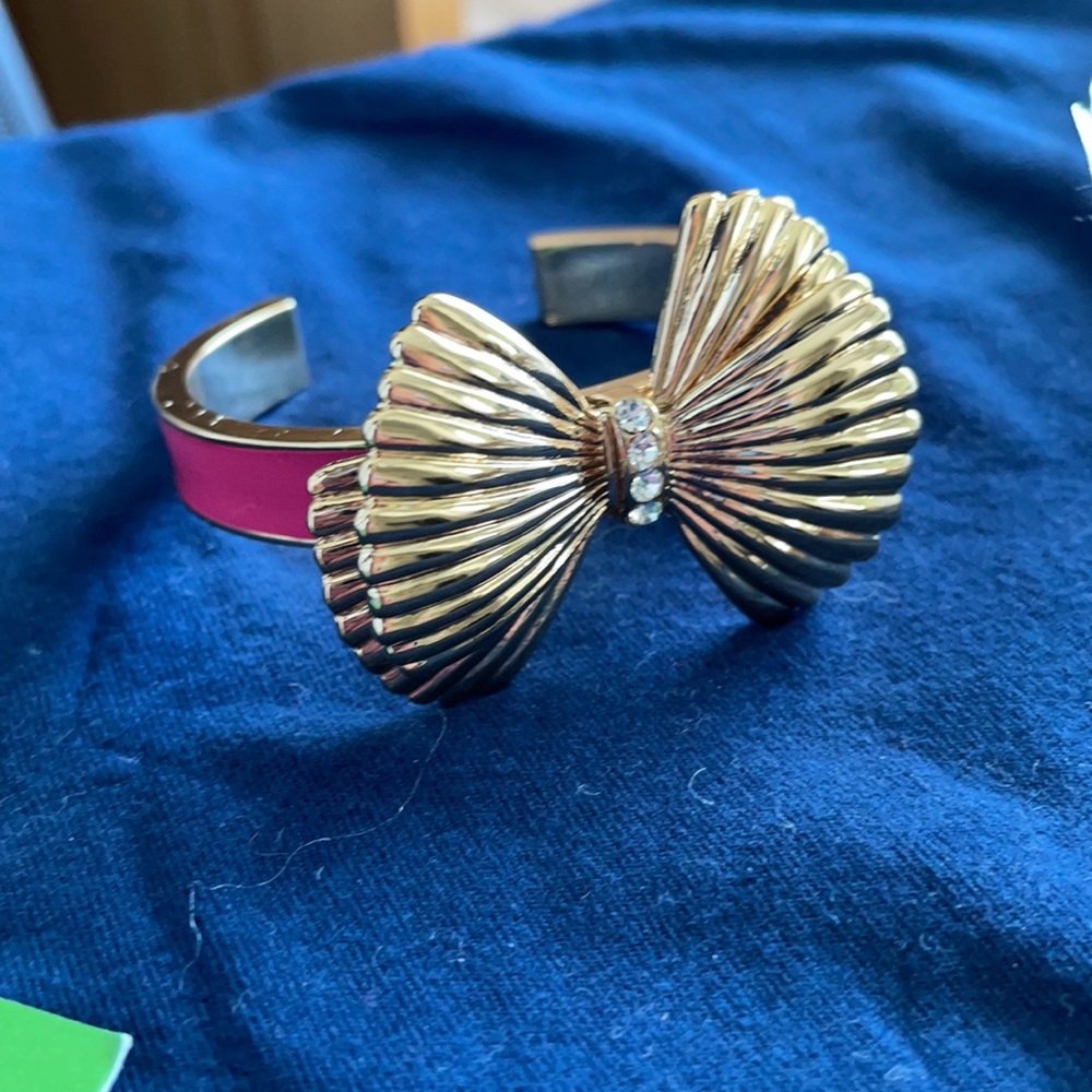 Lilly Pulitzer Gold Bow Cuff Bracelet with Pink Enamel